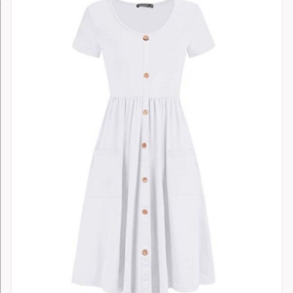 NEW OUGES Women’s V Neck Button Down Dress & Pockets Sz M - Picture 2 of 8